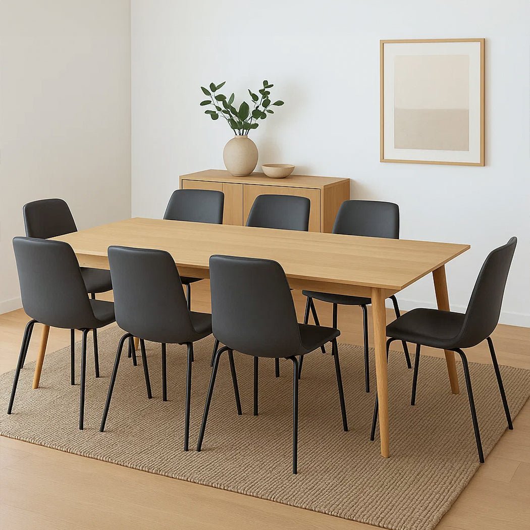 Stackable Dining Chairs Set of 8 with PU Leather Upholstery - Dark Grey - Rivercity House & Home Co. (ABN 18 642 972 209) - Affordable Modern Furniture Australia