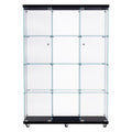 Stacked 169cm Tall 4-Tier Glass Display Cabinet with Wheels and Lock - Black