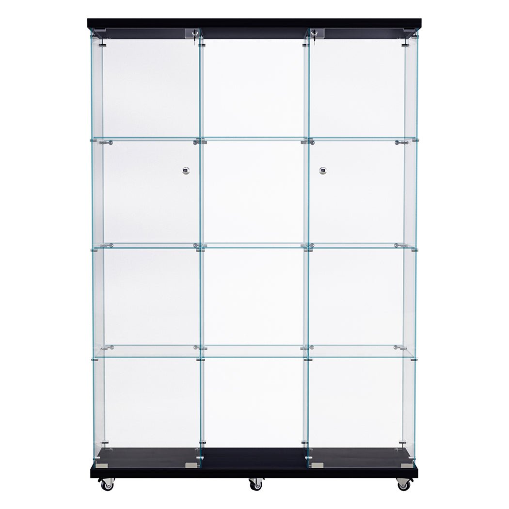 Stacked 169cm Tall 4 - Tier Glass Display Cabinet with Wheels and Lock - Black - Rivercity House & Home Co. (ABN 18 642 972 209) - Affordable Modern Furniture Australia