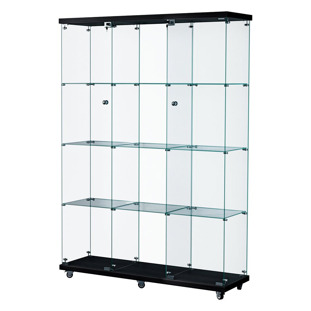 Stacked 169cm Tall 4 - Tier Glass Display Cabinet with Wheels and Lock - Black - Rivercity House & Home Co. (ABN 18 642 972 209) - Affordable Modern Furniture Australia
