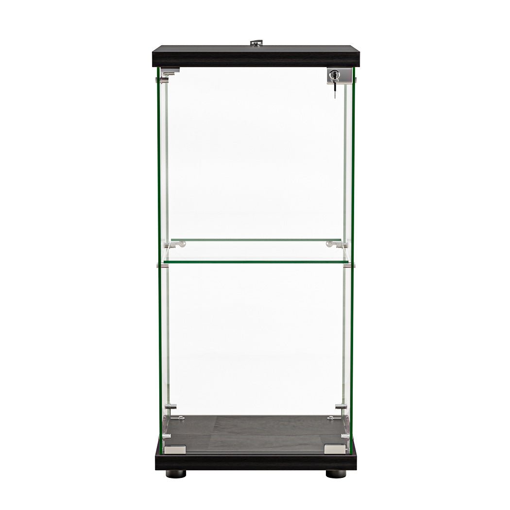 Stacked 2 - Tier Tempered Glass Display Cabinet with Lock - Black - Rivercity House & Home Co. (ABN 18 642 972 209) - Affordable Modern Furniture Australia