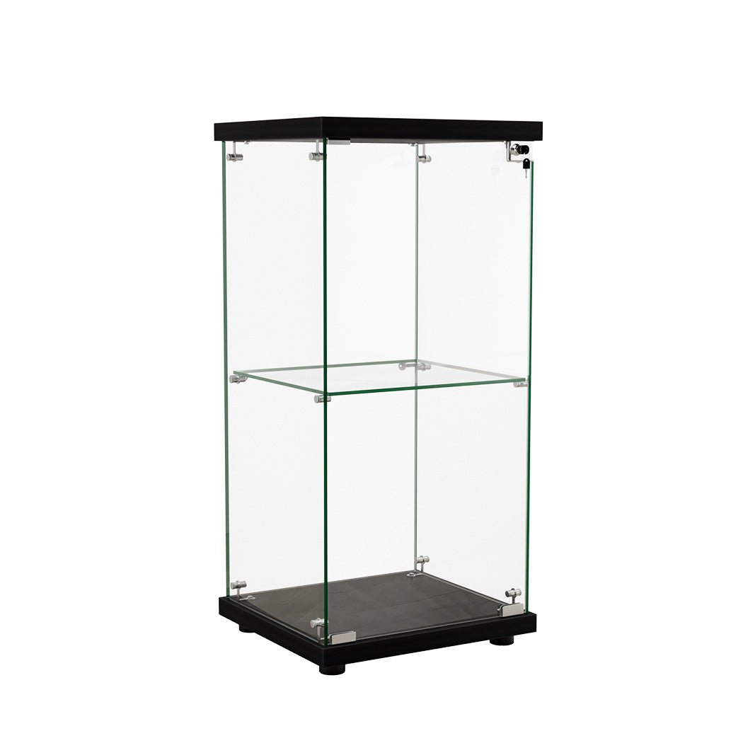 Stacked 2 - Tier Tempered Glass Display Cabinet with Lock - Black - Rivercity House & Home Co. (ABN 18 642 972 209) - Affordable Modern Furniture Australia