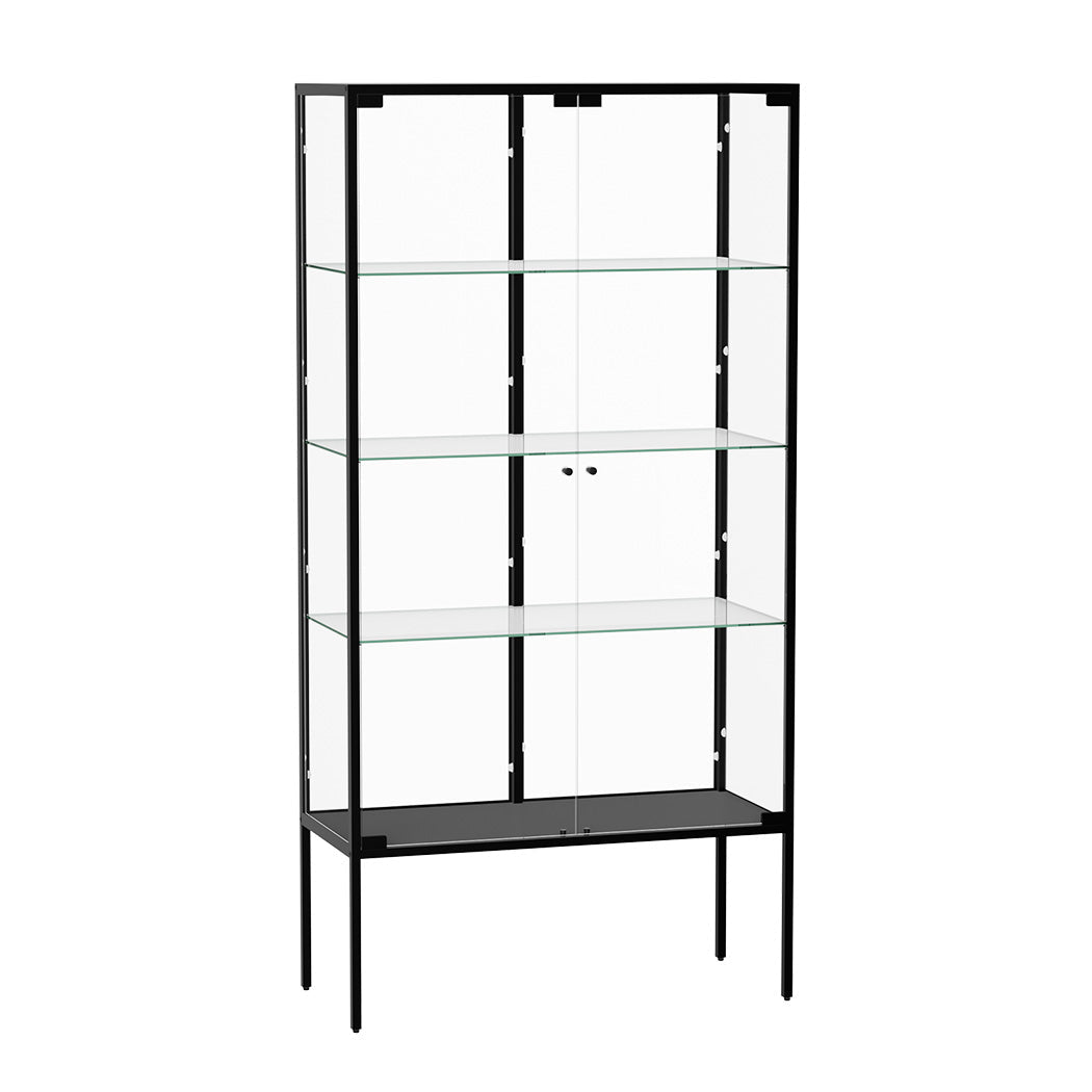 Stacked 4 Tier Glass Display Cabinet 160cm Steel Frame - Black - Rivercity House & Home Co. (ABN 18 642 972 209) - Affordable Modern Furniture Australia