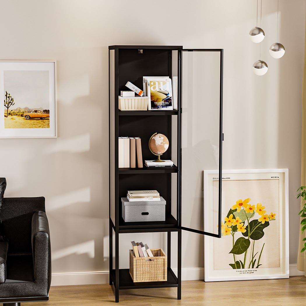 Stacked 4 - Tier Tempered Glass Display Cabinet with Magnetic Doors - Black - Rivercity House & Home Co. (ABN 18 642 972 209) - Affordable Modern Furniture Australia