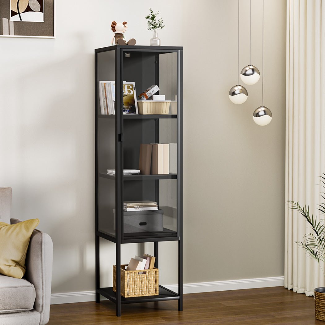 Stacked 4 - Tier Tempered Glass Display Cabinet with Magnetic Doors - Black - Rivercity House & Home Co. (ABN 18 642 972 209) - Affordable Modern Furniture Australia