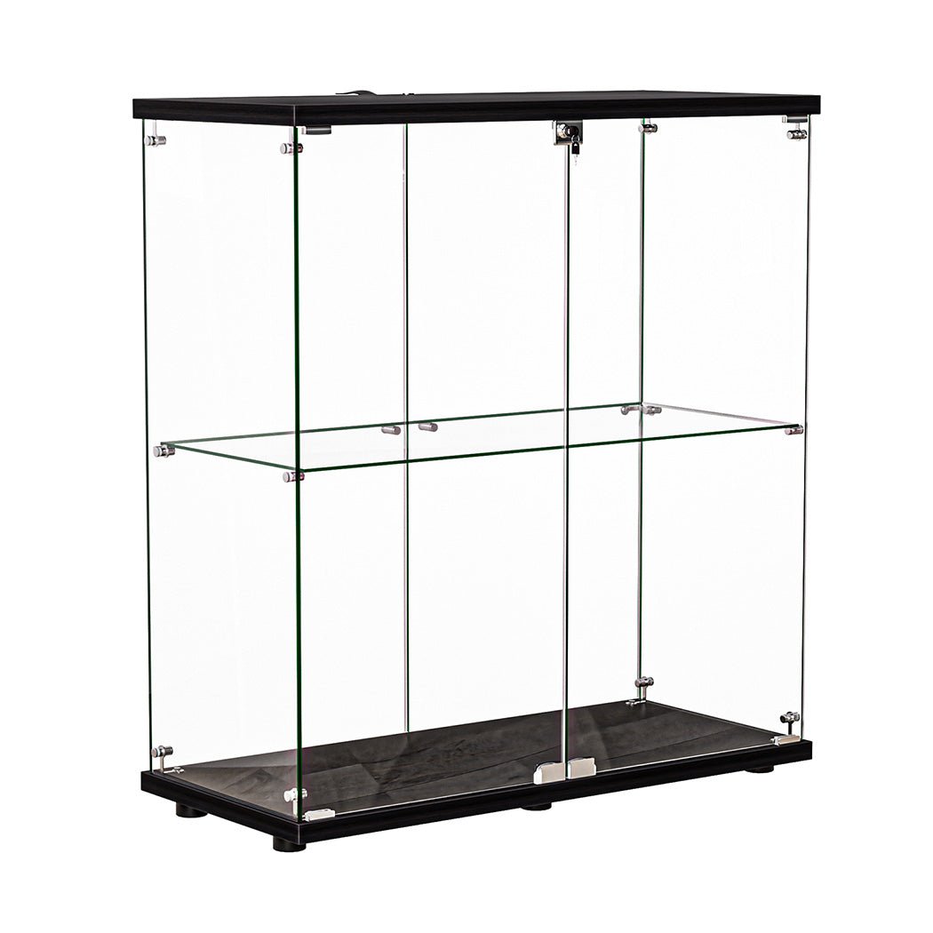 Stacked Lockable 2 - Tier Glass Display Cabinet with 2 Doors - Black - Rivercity House & Home Co. (ABN 18 642 972 209) - Affordable Modern Furniture Australia