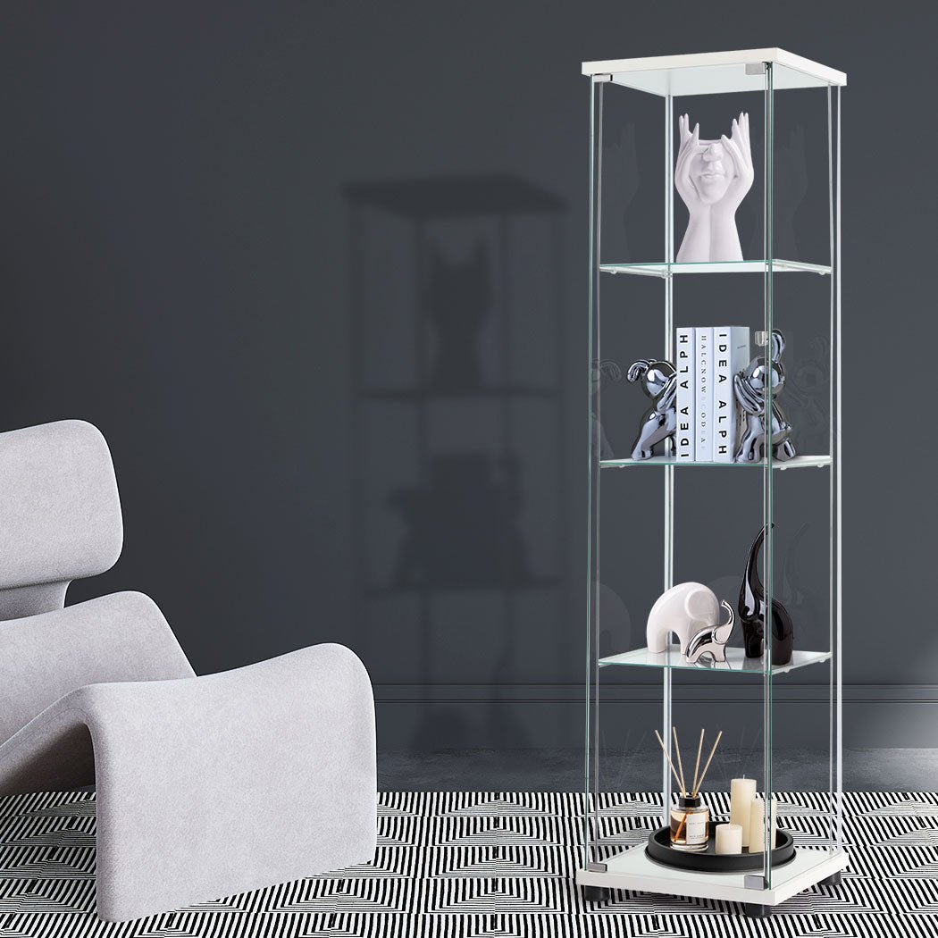Stacked Tempered Glass Display Cabinet with Magnetic Doors - White - Rivercity House & Home Co. (ABN 18 642 972 209) - Affordable Modern Furniture Australia