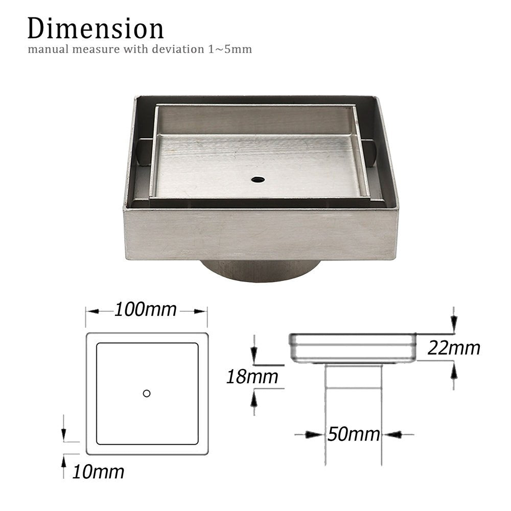 Stainless Steel 100mm Square Tile Insert Shower Grate Floor Drain 50mm Outlet - Furniture > Bathroom > Shower Heads & Screens - Rivercity House & Home Co. (ABN 18 642 972 209) - Affordable Modern Furniture Australia