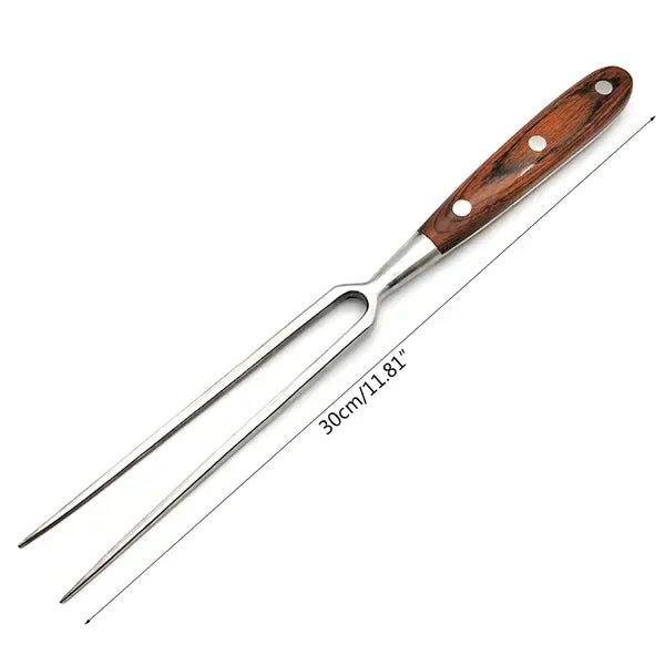Stainless Steel BBQ Meat Fork with Riveted Wooden Handle for Grilling and Cooking - Brown - Home & Garden > BBQ > BBQ Tools - Rivercity House & Home Co. (ABN 18 642 972 209) - Affordable Modern Furniture Australia