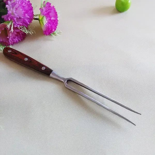Stainless Steel BBQ Meat Fork with Riveted Wooden Handle for Grilling and Cooking - Brown - Home & Garden > BBQ > BBQ Tools - Rivercity House & Home Co. (ABN 18 642 972 209) - Affordable Modern Furniture Australia