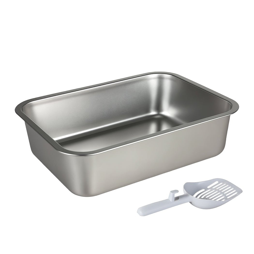 Stainless Steel Cat Litter Box 10cm Height Easy Entry Small Animals - Grey - Rivercity House & Home Co. (ABN 18 642 972 209) - Affordable Modern Furniture Australia
