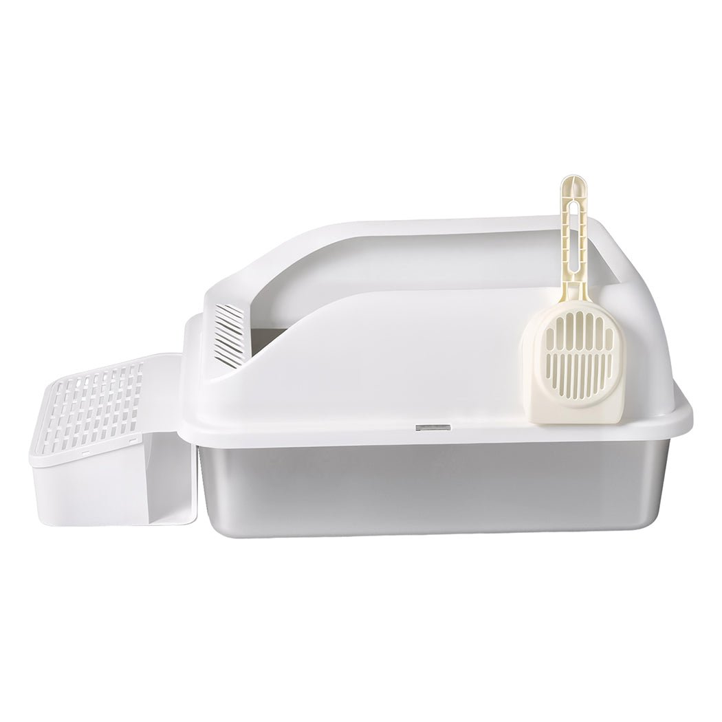Stainless Steel Cat Litter Box Large High Sided Easy Clean with Litter Trap - White - Rivercity House & Home Co. (ABN 18 642 972 209) - Affordable Modern Furniture Australia