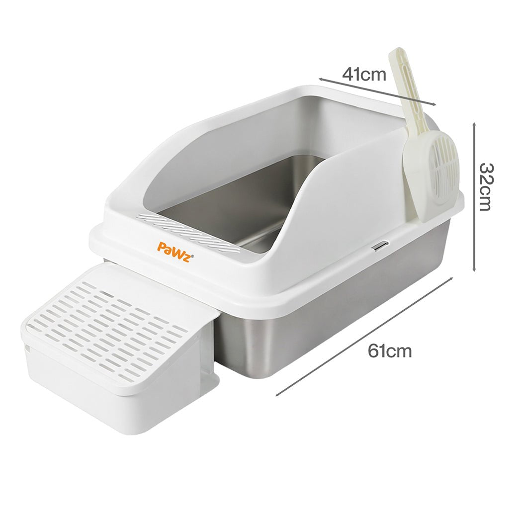 Stainless Steel Cat Litter Box Large High Sided Easy Clean with Litter Trap - White - Rivercity House & Home Co. (ABN 18 642 972 209) - Affordable Modern Furniture Australia
