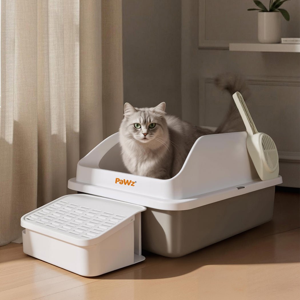 Stainless Steel Cat Litter Box Large High Sided Easy Clean with Litter Trap - White - Rivercity House & Home Co. (ABN 18 642 972 209) - Affordable Modern Furniture Australia