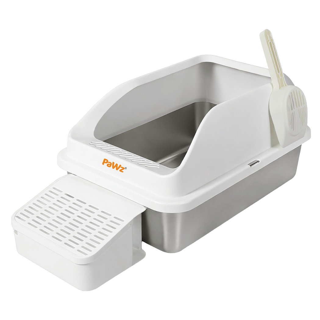 Stainless Steel Cat Litter Box Large High Sided Easy Clean with Litter Trap - White - Rivercity House & Home Co. (ABN 18 642 972 209) - Affordable Modern Furniture Australia