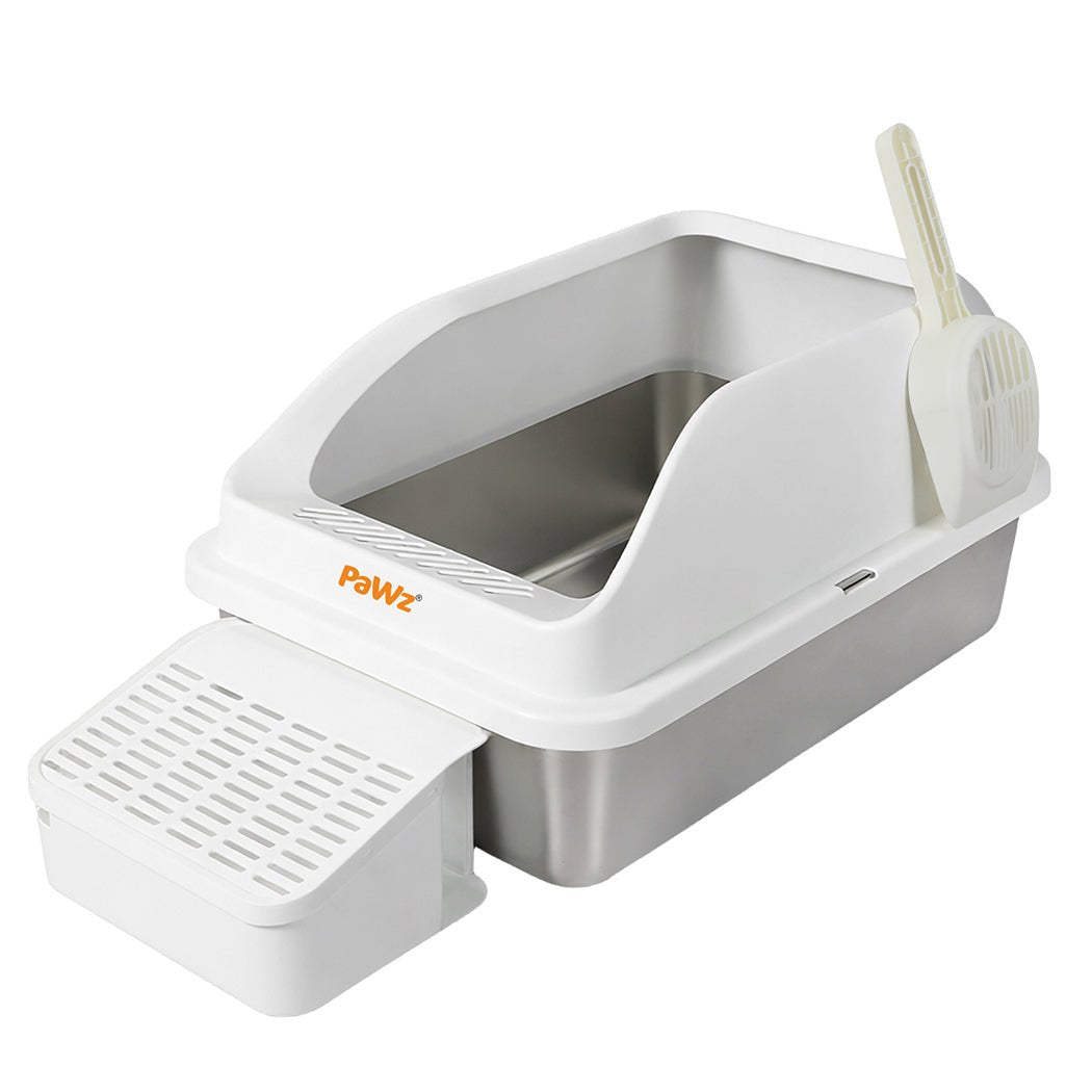 Stainless Steel Cat Litter Box Large High Sided Easy Clean with Litter Trap - White - Rivercity House & Home Co. (ABN 18 642 972 209) - Affordable Modern Furniture Australia