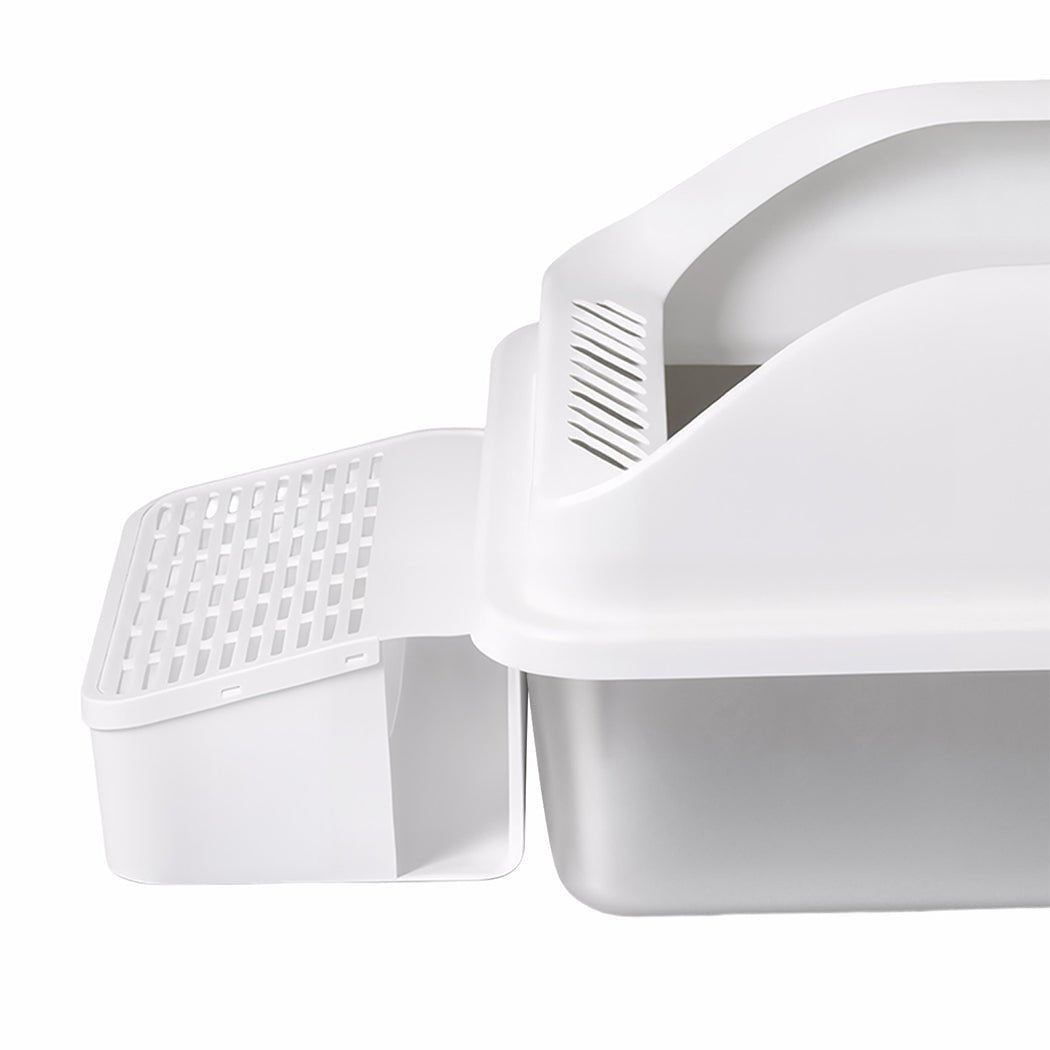 Stainless Steel Cat Litter Box Large High Sided Easy Clean with Litter Trap - White - Rivercity House & Home Co. (ABN 18 642 972 209) - Affordable Modern Furniture Australia
