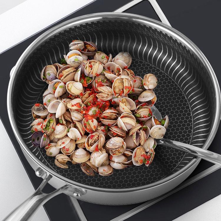 Stainless Steel Frying Pan Non - Stick Cooking Frypan Cookware 32cm Honeycomb Double Sided - Furniture > Dining > Buffets & Sideboards - Rivercity House & Home Co. (ABN 18 642 972 209) - Affordable Modern Furniture Australia