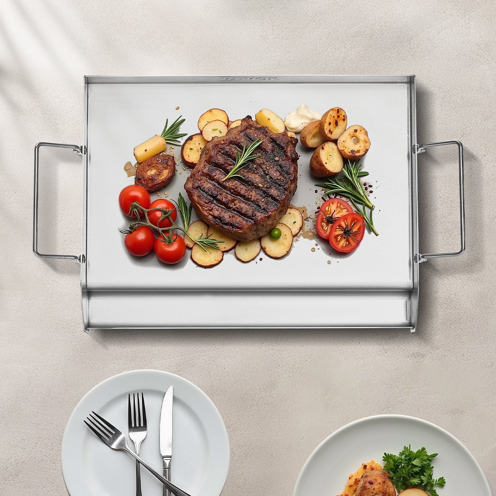 Stainless Steel Griddle, 17x13 inch Universal Flat Top Rectangular Plate, Gas Grill Griddle for BBQ Grill, Teppanyaki, Portable Family Cookware with Handle, for Camping Tailgating Party - Outdoor Recreation > Boating > Paddles & Oars - Rivercity House & Home Co. (ABN 18 642 972 209) - Affordable Modern Furniture Australia