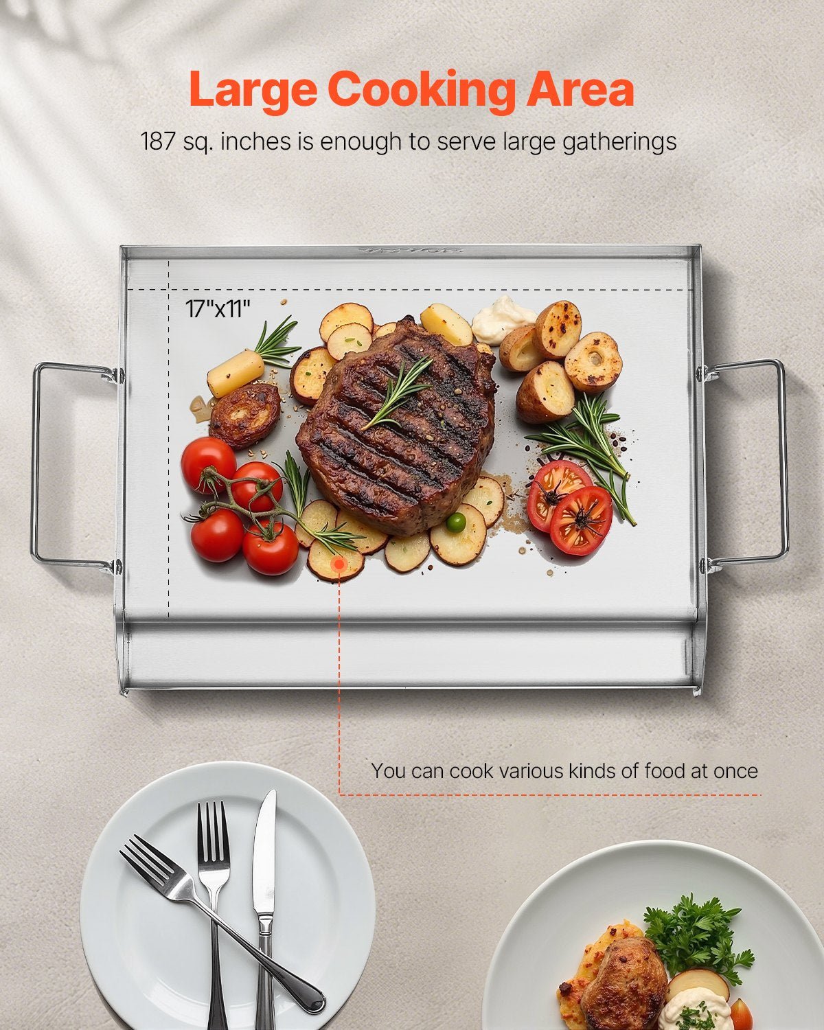 Stainless Steel Griddle, 17x13 inch Universal Flat Top Rectangular Plate, Gas Grill Griddle for BBQ Grill, Teppanyaki, Portable Family Cookware with Handle, for Camping Tailgating Party - Outdoor Recreation > Boating > Paddles & Oars - Rivercity House & Home Co. (ABN 18 642 972 209) - Affordable Modern Furniture Australia