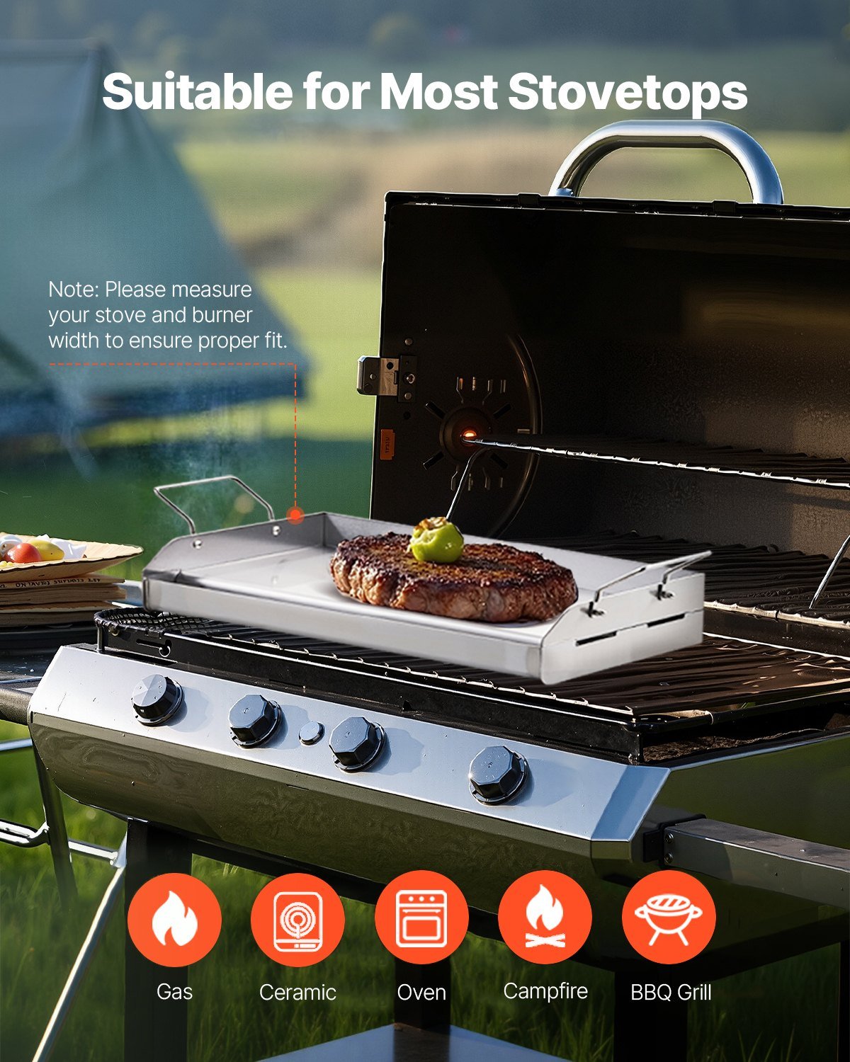 Stainless Steel Griddle, 17x13 inch Universal Flat Top Rectangular Plate, Gas Grill Griddle for BBQ Grill, Teppanyaki, Portable Family Cookware with Handle, for Camping Tailgating Party - Outdoor Recreation > Boating > Paddles & Oars - Rivercity House & Home Co. (ABN 18 642 972 209) - Affordable Modern Furniture Australia