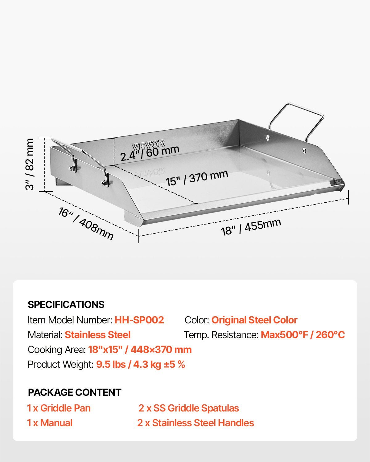 Stainless Steel Griddle, 18x16 inch Universal Flat Top Rectangular Plate, Gas Grill Griddle for BBQ Grill, Teppanyaki, Portable Family Cookware with Handle, for Camping Tailgating Party - Outdoor Recreation > Boating > Paddles & Oars - Rivercity House & Home Co. (ABN 18 642 972 209) - Affordable Modern Furniture Australia