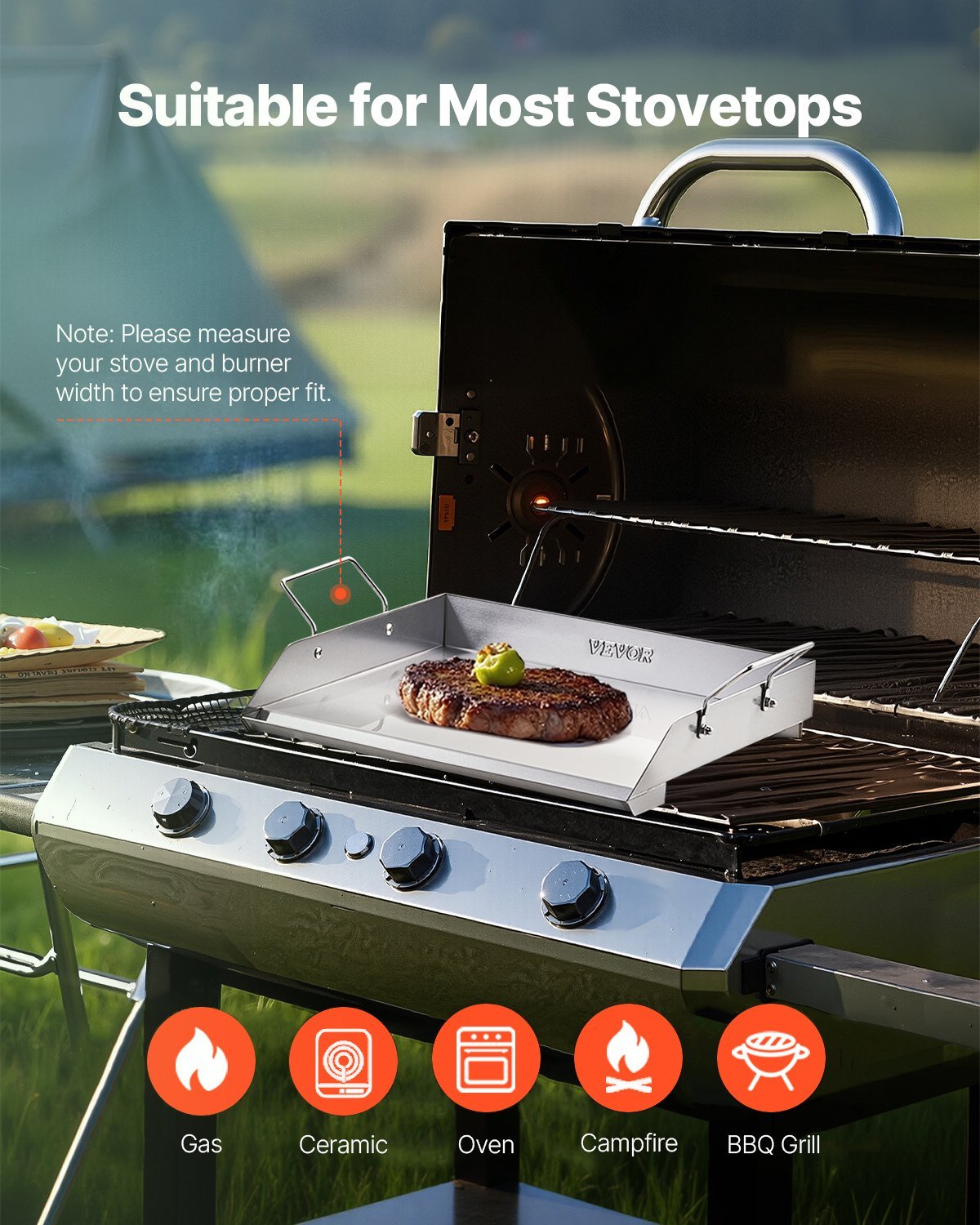 Stainless Steel Griddle, 18x16 inch Universal Flat Top Rectangular Plate, Gas Grill Griddle for BBQ Grill, Teppanyaki, Portable Family Cookware with Handle, for Camping Tailgating Party - Outdoor Recreation > Boating > Paddles & Oars - Rivercity House & Home Co. (ABN 18 642 972 209) - Affordable Modern Furniture Australia