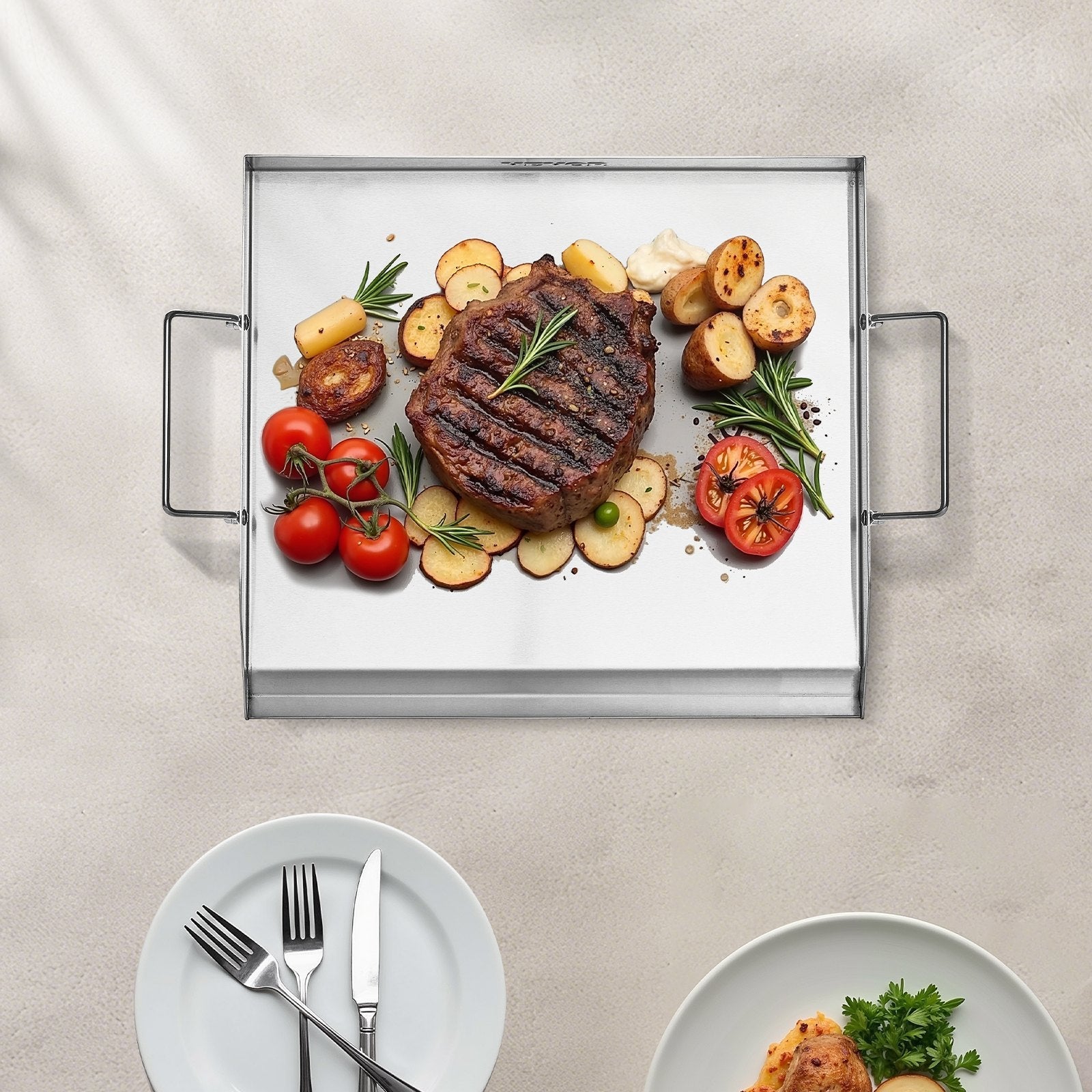 Stainless Steel Griddle, 18x16 inch Universal Flat Top Rectangular Plate, Gas Grill Griddle for BBQ Grill, Teppanyaki, Portable Family Cookware with Handle, for Camping Tailgating Party - Outdoor Recreation > Boating > Paddles & Oars - Rivercity House & Home Co. (ABN 18 642 972 209) - Affordable Modern Furniture Australia