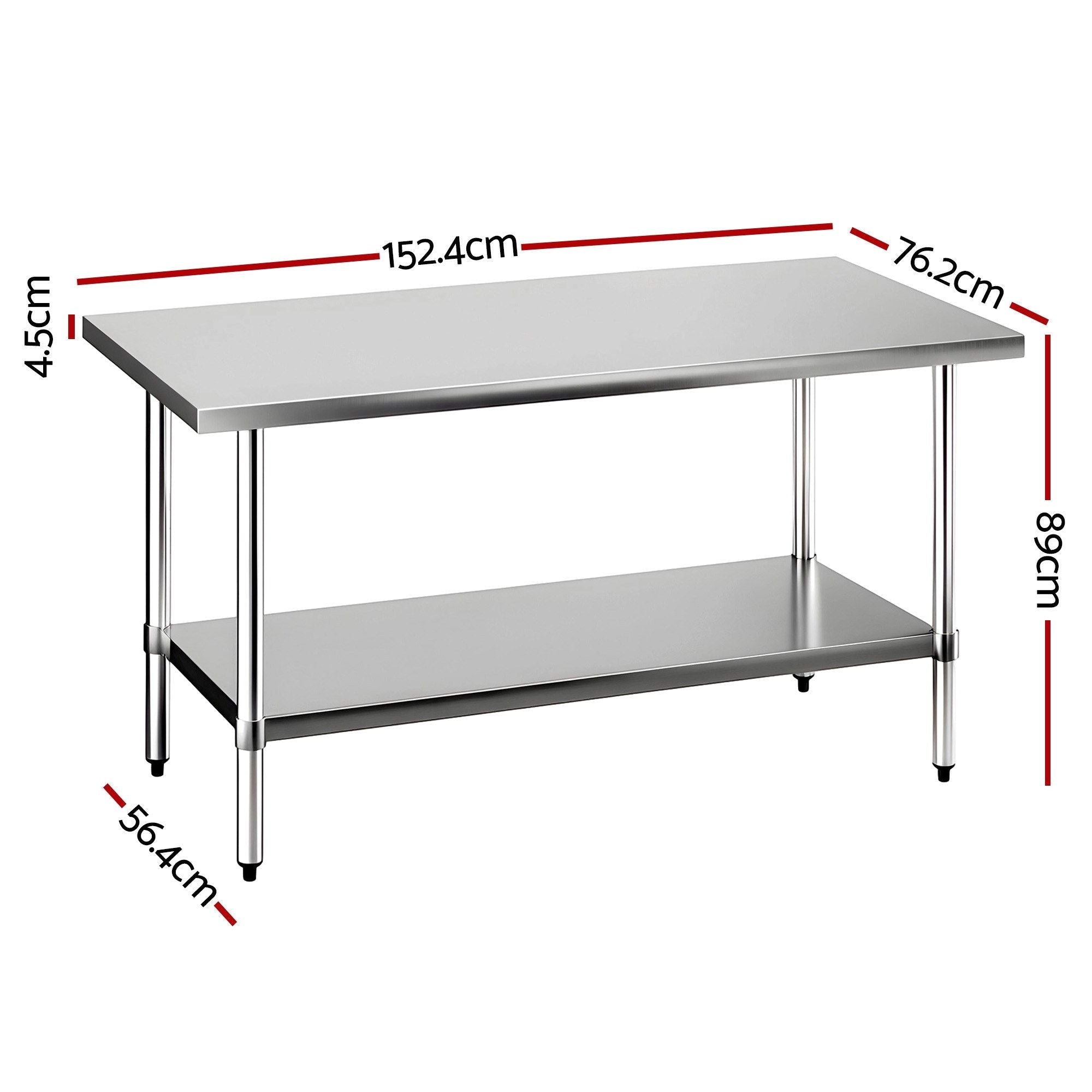 Stainless Steel Kitchen Bench 1524x762mm 430 - Stainless Steel - Furniture > Dining > Kitchen Sinks - Rivercity House & Home Co. (ABN 18 642 972 209) - Affordable Modern Furniture Australia