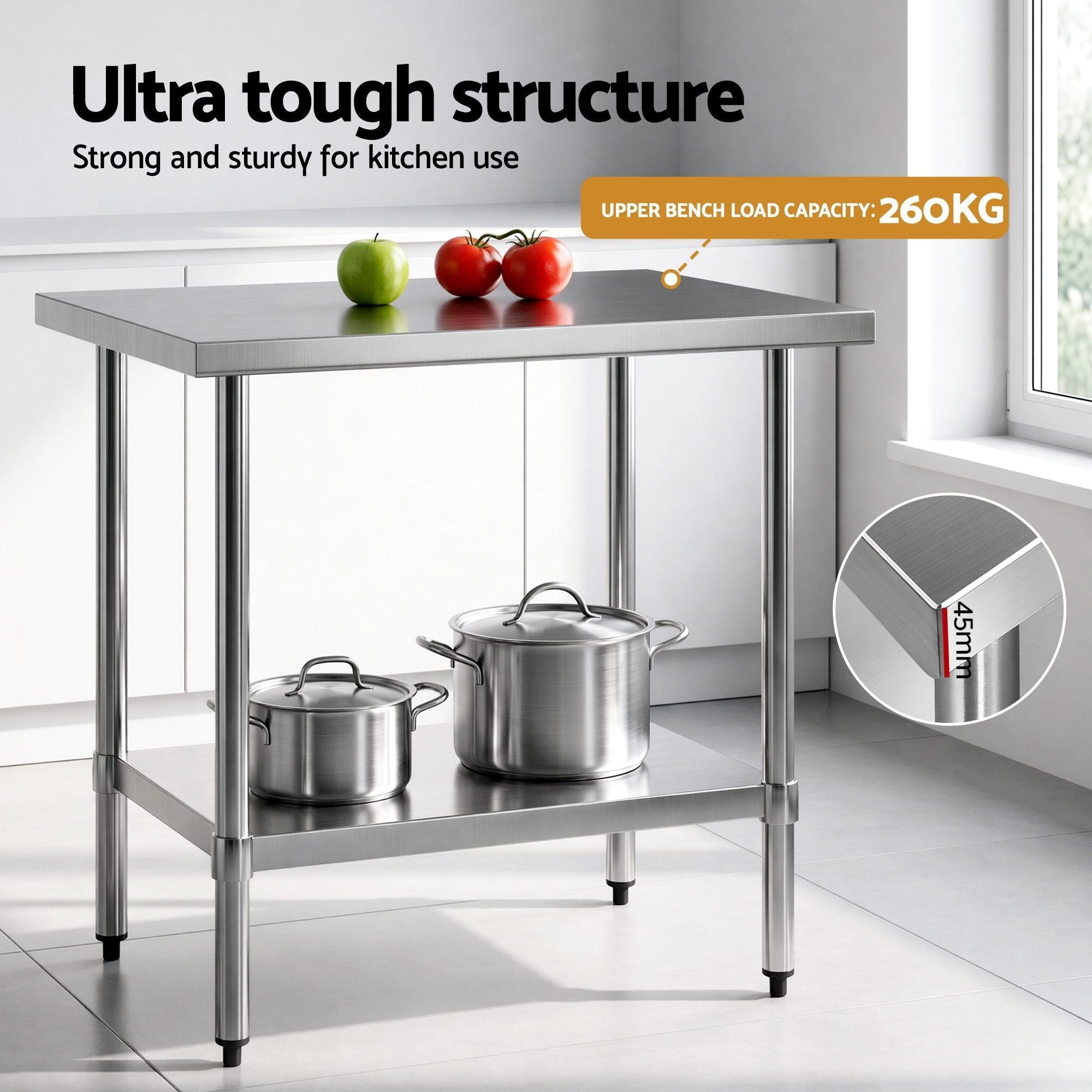 Stainless Steel Kitchen Bench 914x762mm 430 Range - Stainless Steel - Furniture > Dining > Kitchen Sinks - Rivercity House & Home Co. (ABN 18 642 972 209) - Affordable Modern Furniture Australia