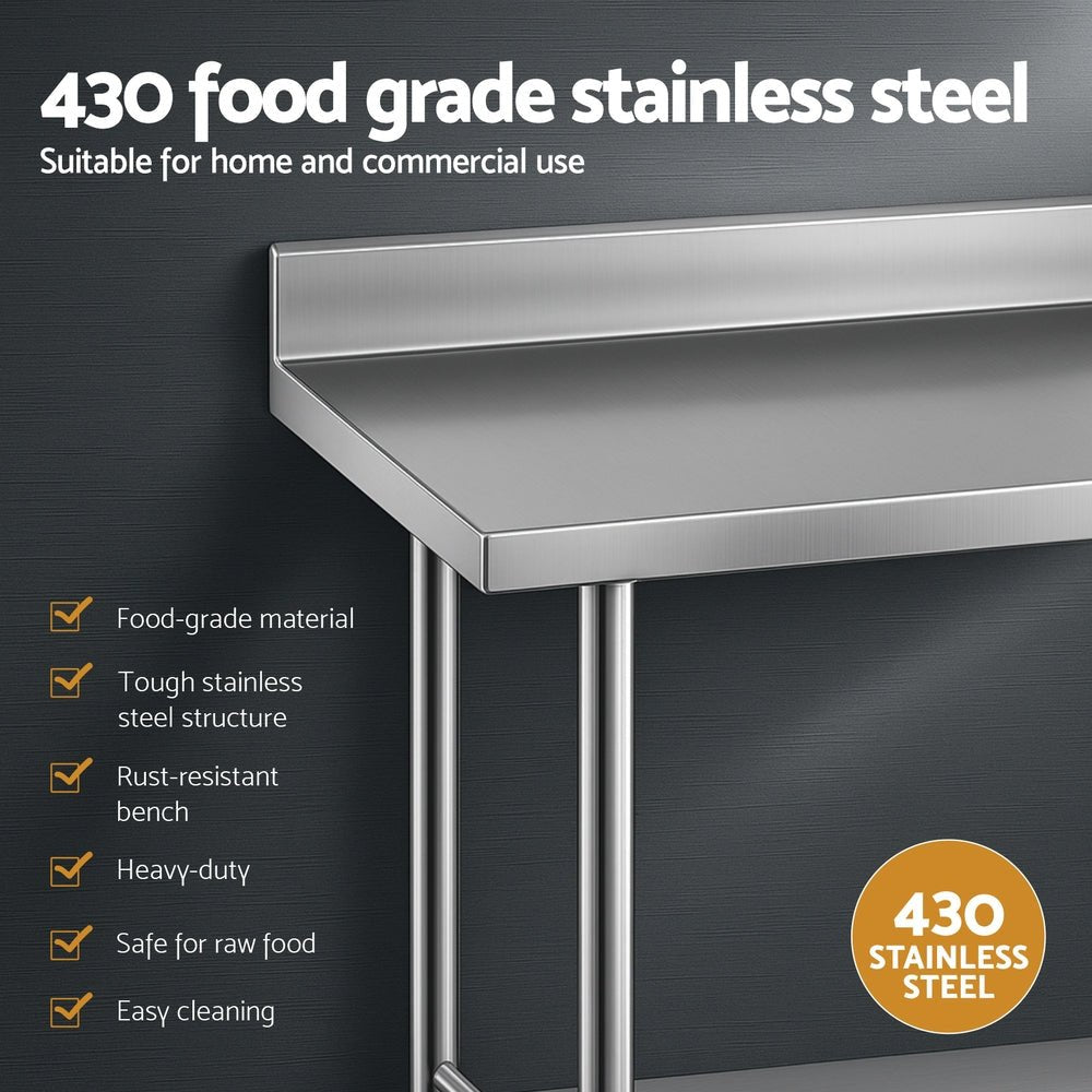 Stainless Steel Kitchen Bench w/ Splashback 1500x600MM 430 - Home & Garden > Kitchenware > Dish Racks - Rivercity House & Home Co. (ABN 18 642 972 209) - Affordable Modern Furniture Australia