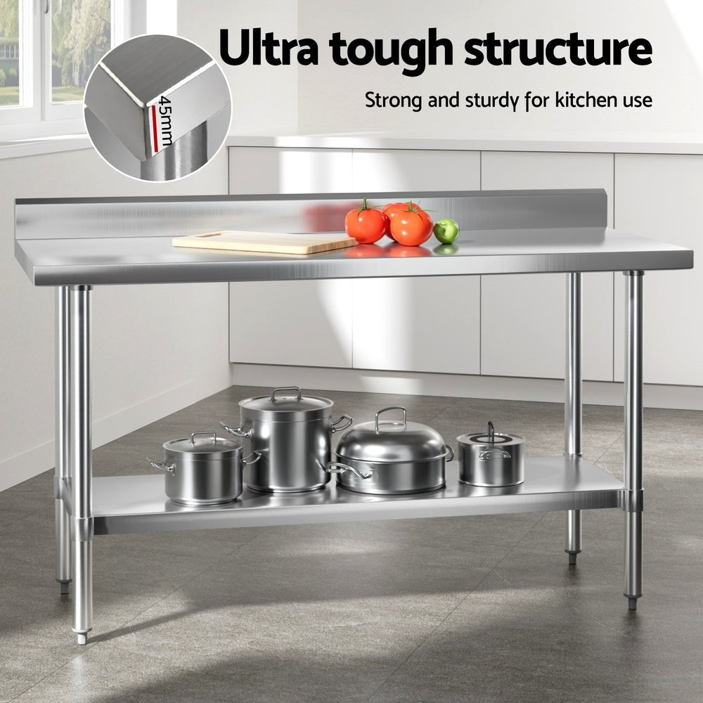 Stainless Steel Kitchen Bench w/ Splashback 1500x600MM 430 - Home & Garden > Kitchenware > Dish Racks - Rivercity House & Home Co. (ABN 18 642 972 209) - Affordable Modern Furniture Australia