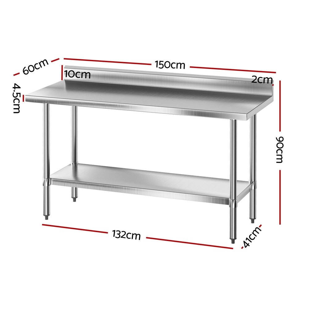 Stainless Steel Kitchen Bench w/ Splashback 1500x600MM 430 - Home & Garden > Kitchenware > Dish Racks - Rivercity House & Home Co. (ABN 18 642 972 209) - Affordable Modern Furniture Australia