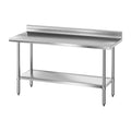 Stainless Steel Kitchen Bench with Splashback 1500x600mm 430 - Silver