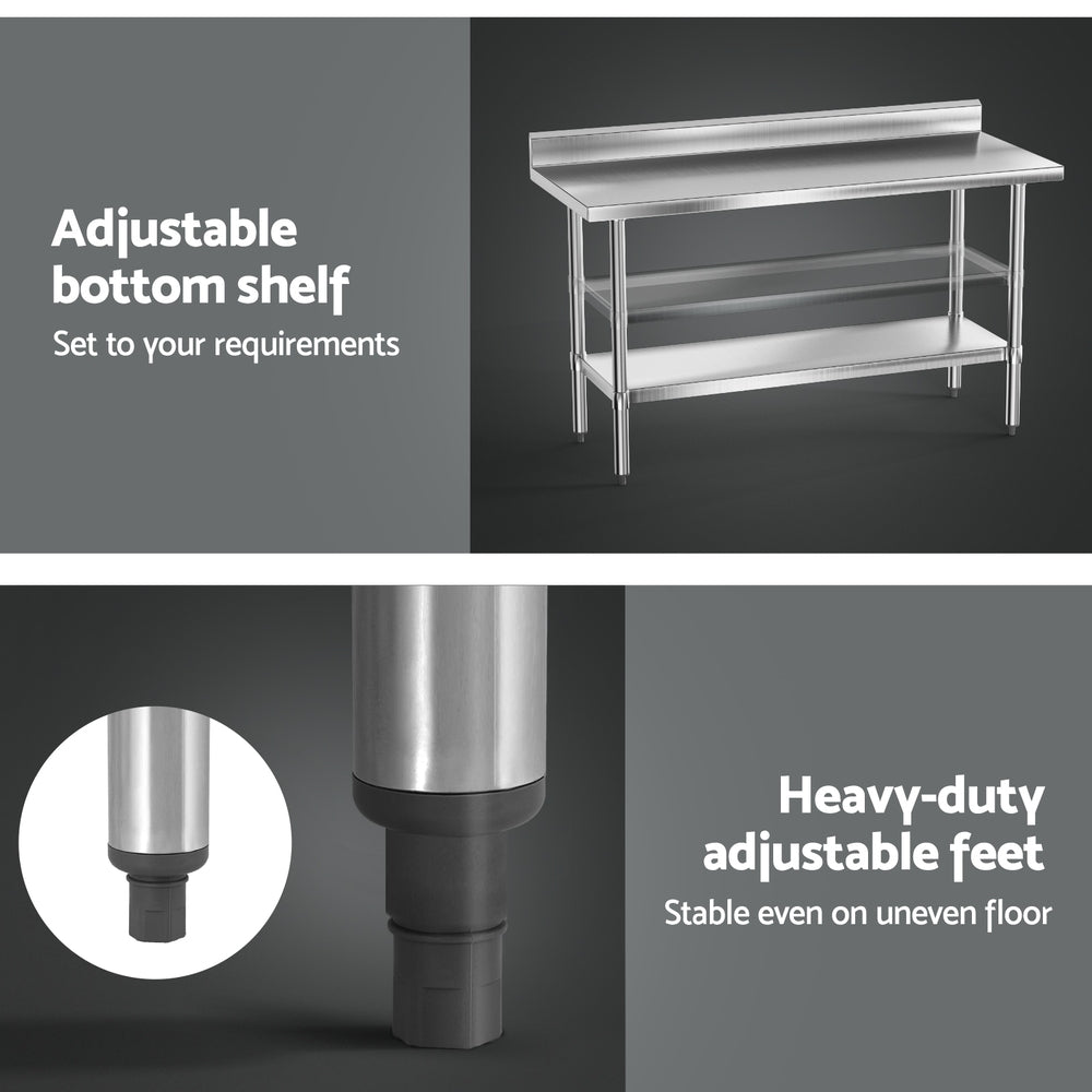 Stainless Steel Kitchen Bench w/ Splashback 1500x600MM 430 - Home & Garden > Kitchenware > Dish Racks - Rivercity House & Home Co. (ABN 18 642 972 209) - Affordable Modern Furniture Australia