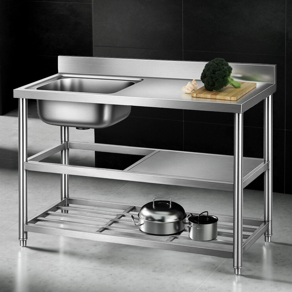 Stainless Steel Kitchen Bench Work Table with Sink Splashback 120cm - Home & Garden > Kitchenware > Dish Racks - Rivercity House & Home Co. (ABN 18 642 972 209) - Affordable Modern Furniture Australia