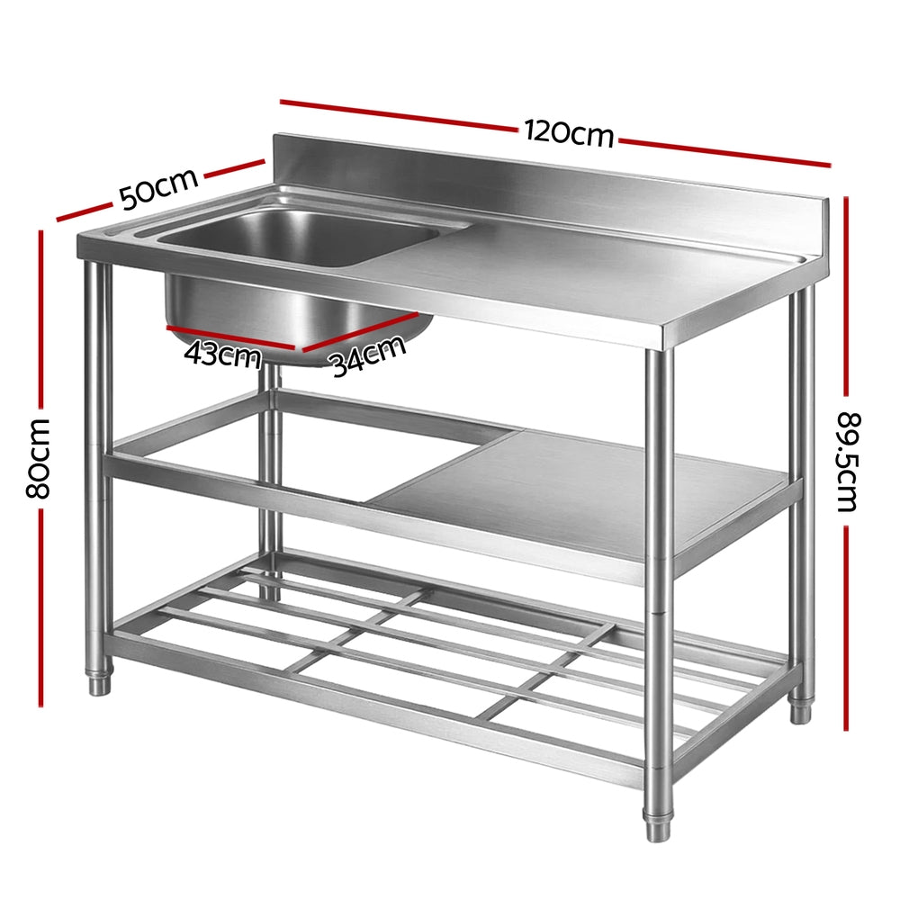 Stainless Steel Kitchen Bench Work Table with Sink Splashback 120cm - Home & Garden > Kitchenware > Dish Racks - Rivercity House & Home Co. (ABN 18 642 972 209) - Affordable Modern Furniture Australia