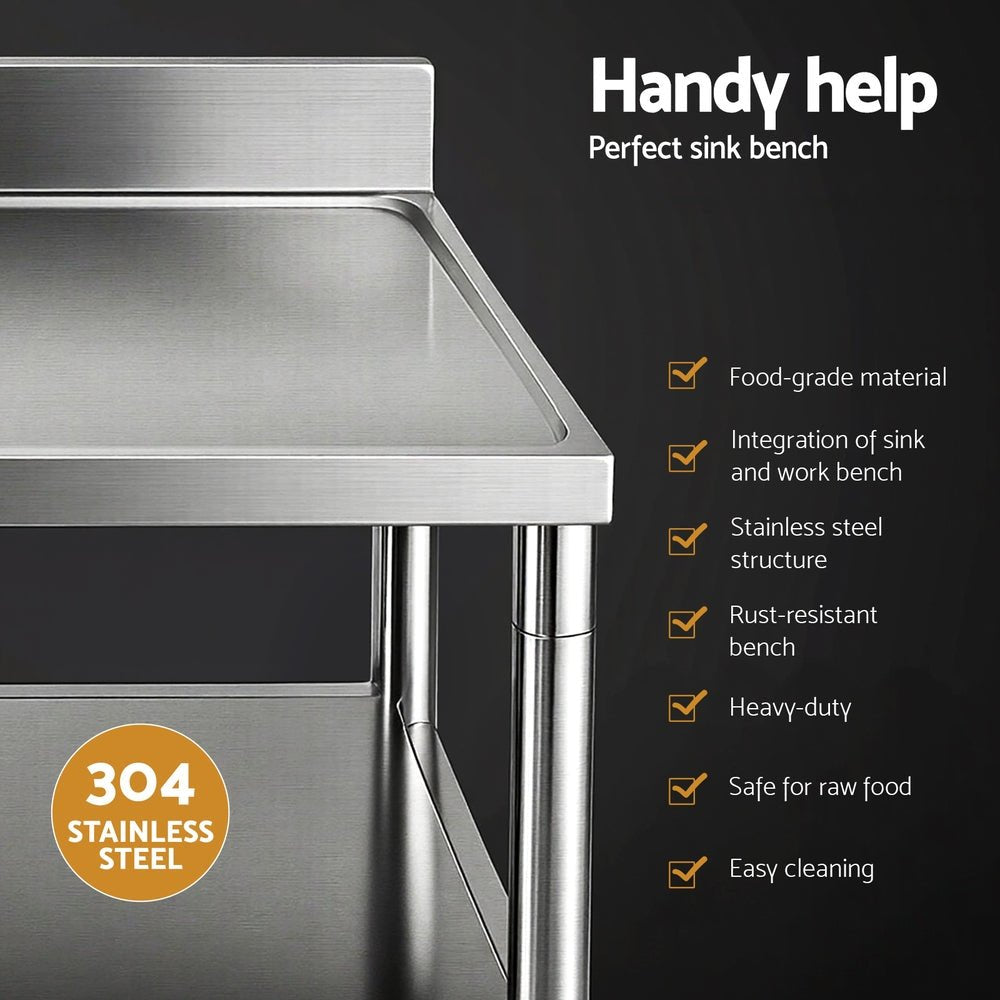 Stainless Steel Kitchen Bench Work Table with Sink Splashback 120cm - Home & Garden > Kitchenware > Dish Racks - Rivercity House & Home Co. (ABN 18 642 972 209) - Affordable Modern Furniture Australia