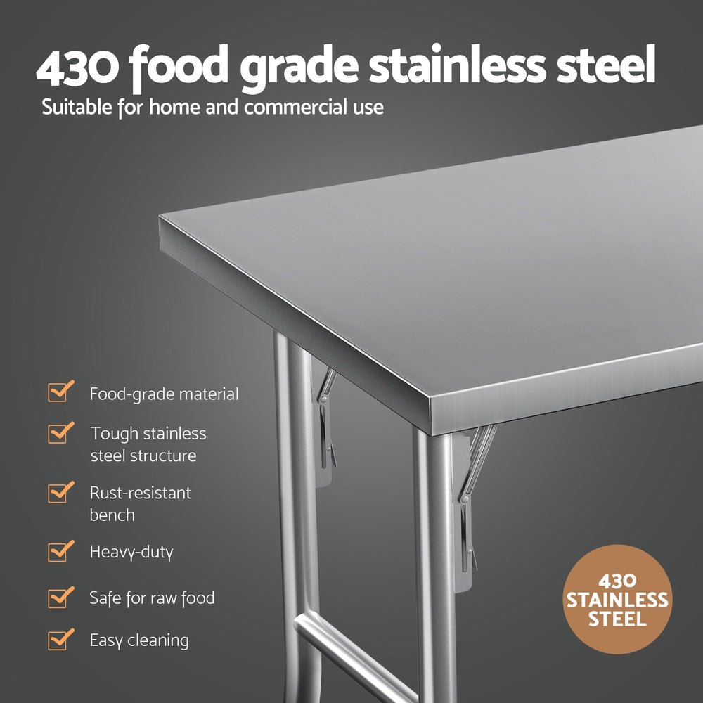 Stainless Steel Kitchen Benches Work Bench Wheels 122X61CM 430 - Furniture > Dining - Rivercity House & Home Co. (ABN 18 642 972 209) - Affordable Modern Furniture Australia