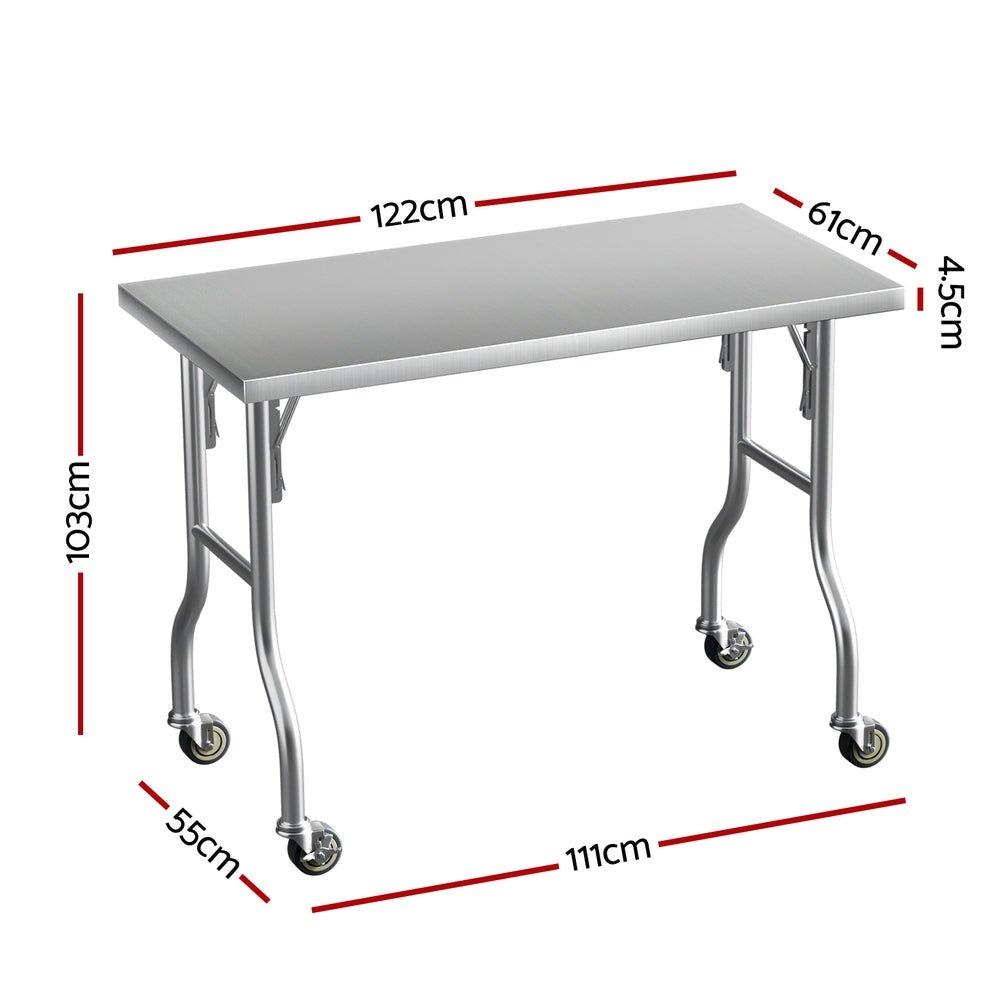 Stainless Steel Kitchen Benches Work Bench Wheels 122X61CM 430 - Furniture > Dining - Rivercity House & Home Co. (ABN 18 642 972 209) - Affordable Modern Furniture Australia