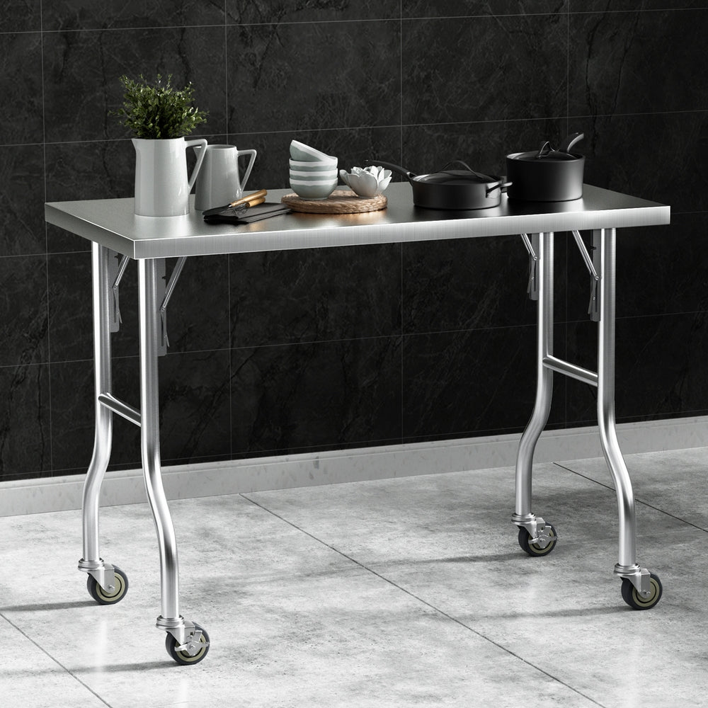 Stainless Steel Kitchen Benches Work Bench Wheels 122X61CM 430 - Furniture > Dining - Rivercity House & Home Co. (ABN 18 642 972 209) - Affordable Modern Furniture Australia
