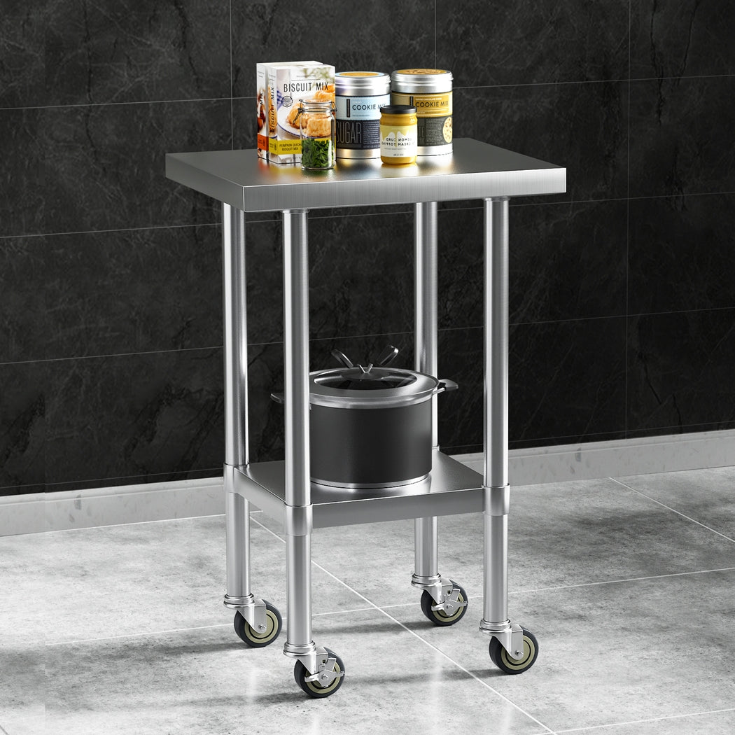 Stainless Steel Kitchen Benches Work Bench Wheels 61X46CM 430 - Furniture > Dining - Rivercity House & Home Co. (ABN 18 642 972 209) - Affordable Modern Furniture Australia