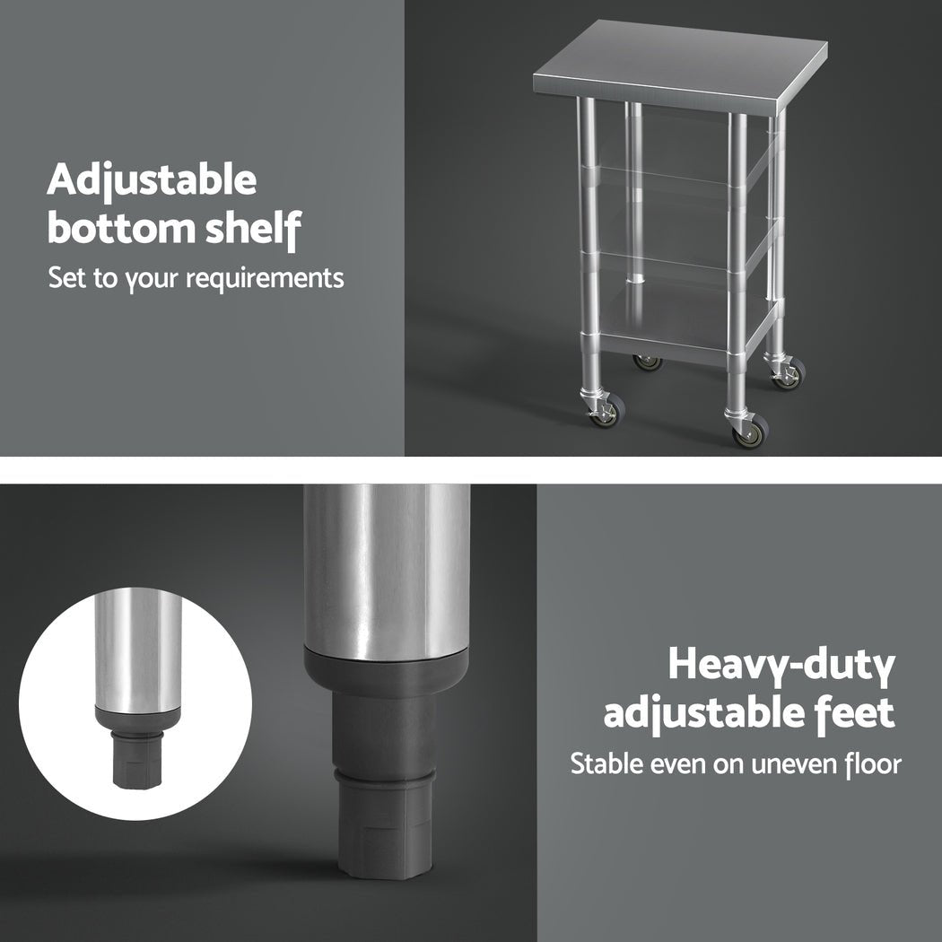 Stainless Steel Kitchen Benches Work Bench Wheels 61X46CM 430 - Furniture > Dining - Rivercity House & Home Co. (ABN 18 642 972 209) - Affordable Modern Furniture Australia