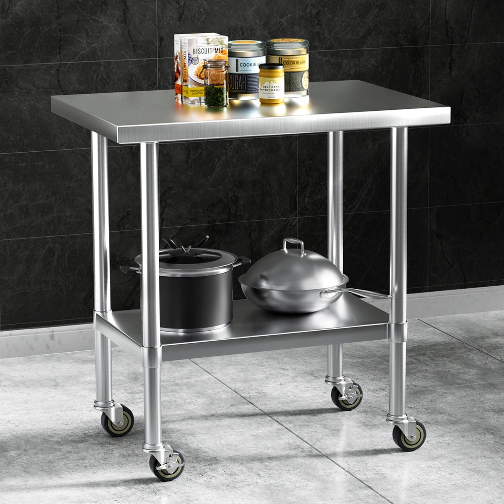 Stainless Steel Kitchen Benches Work Bench Wheels 91X61CM 430 - Furniture > Dining - Rivercity House & Home Co. (ABN 18 642 972 209) - Affordable Modern Furniture Australia