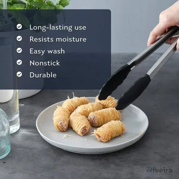 Stainless Steel Kitchen Tongs Set with Silicone Tips, Locking Non-Stick Cooking Tongs 23 cm & 30 cm - Home & Garden > Kitchenware > Kitchen Utensils - Rivercity House & Home Co. (ABN 18 642 972 209) - Affordable Modern Furniture Australia