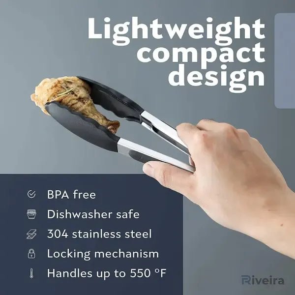 Stainless Steel Kitchen Tongs Set with Silicone Tips, Locking Non-Stick Cooking Tongs 23 cm & 30 cm - Home & Garden > Kitchenware > Kitchen Utensils - Rivercity House & Home Co. (ABN 18 642 972 209) - Affordable Modern Furniture Australia