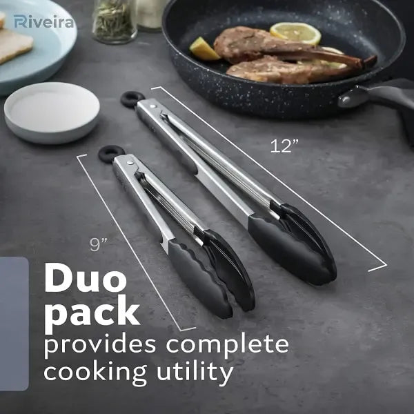 Stainless Steel Kitchen Tongs Set with Silicone Tips, Locking Non-Stick Cooking Tongs 23 cm & 30 cm - Home & Garden > Kitchenware > Kitchen Utensils - Rivercity House & Home Co. (ABN 18 642 972 209) - Affordable Modern Furniture Australia