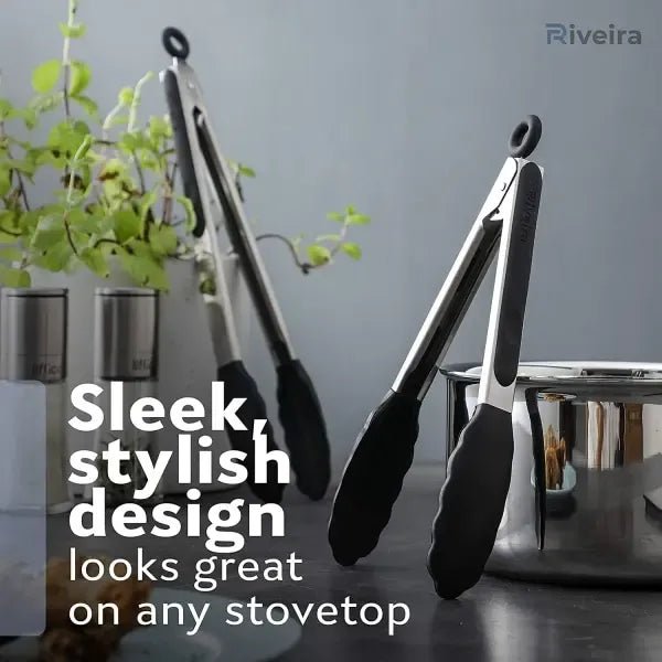 Stainless Steel Kitchen Tongs Set with Silicone Tips, Locking Non-Stick Cooking Tongs 23 cm & 30 cm - Home & Garden > Kitchenware > Kitchen Utensils - Rivercity House & Home Co. (ABN 18 642 972 209) - Affordable Modern Furniture Australia