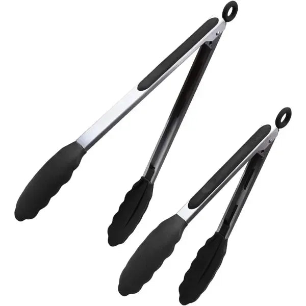Stainless Steel Kitchen Tongs Set with Silicone Tips, Locking Non-Stick Cooking Tongs 23 cm & 30 cm - Home & Garden > Kitchenware > Kitchen Utensils - Rivercity House & Home Co. (ABN 18 642 972 209) - Affordable Modern Furniture Australia