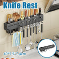 Wall-Mounted Stainless Steel Kitchen Utensil and Knife Storage Rack Organiser - Black